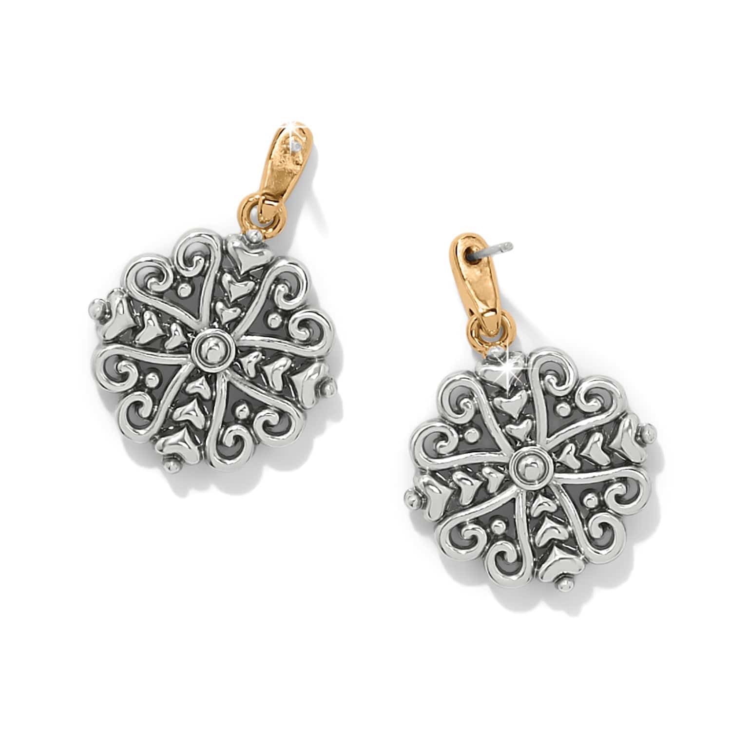 Alcazar Heart Two Tone Post Drop Earrings - Image 2