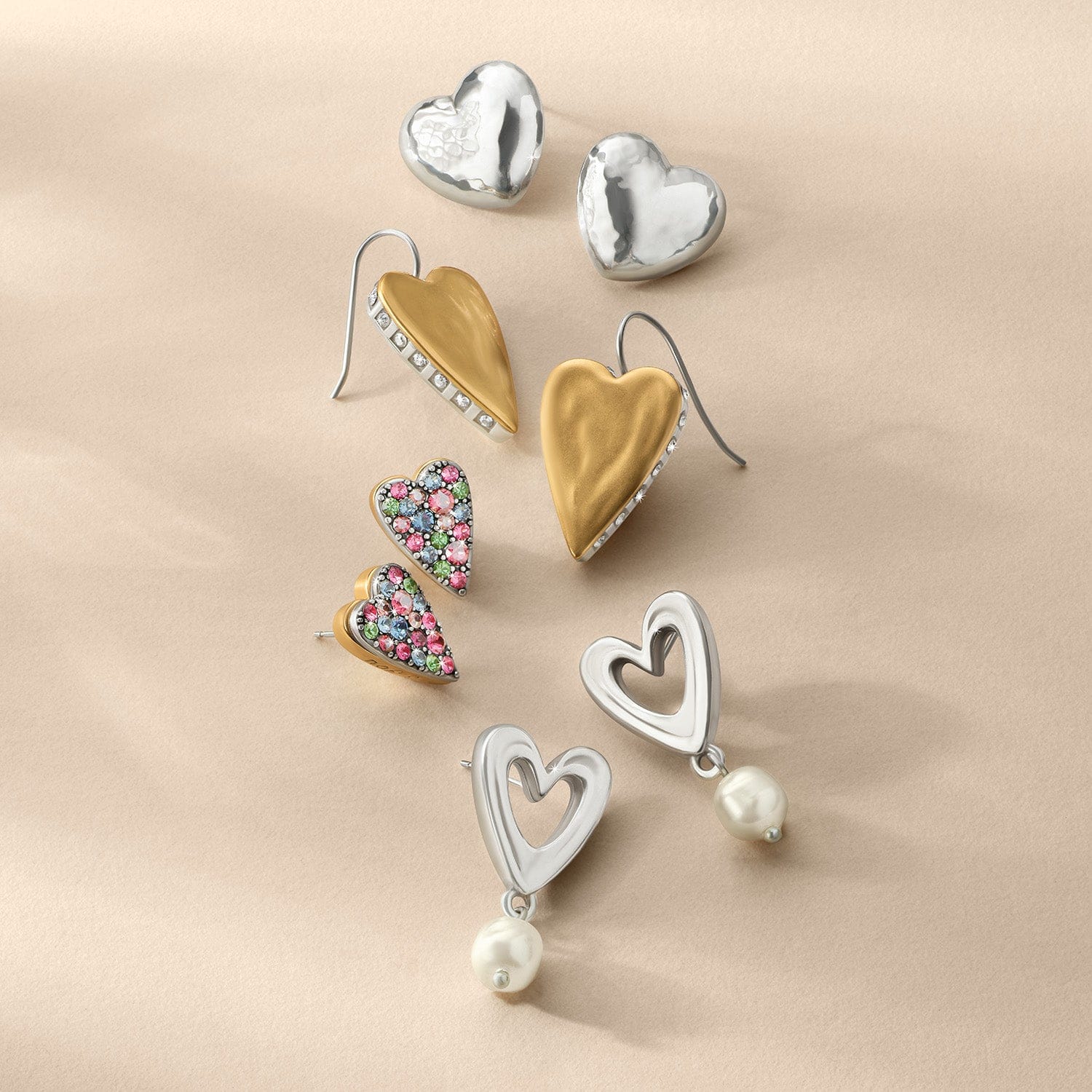 Cascade Open Heart Pearl Post Drop Earrings - Image 3