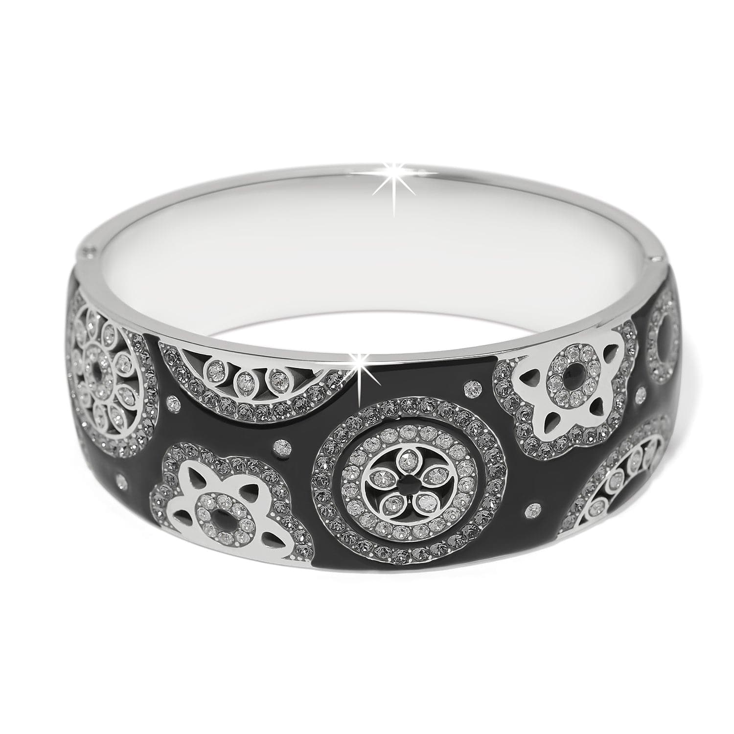 Flora Black Wide Hinged Bangle Bracelet