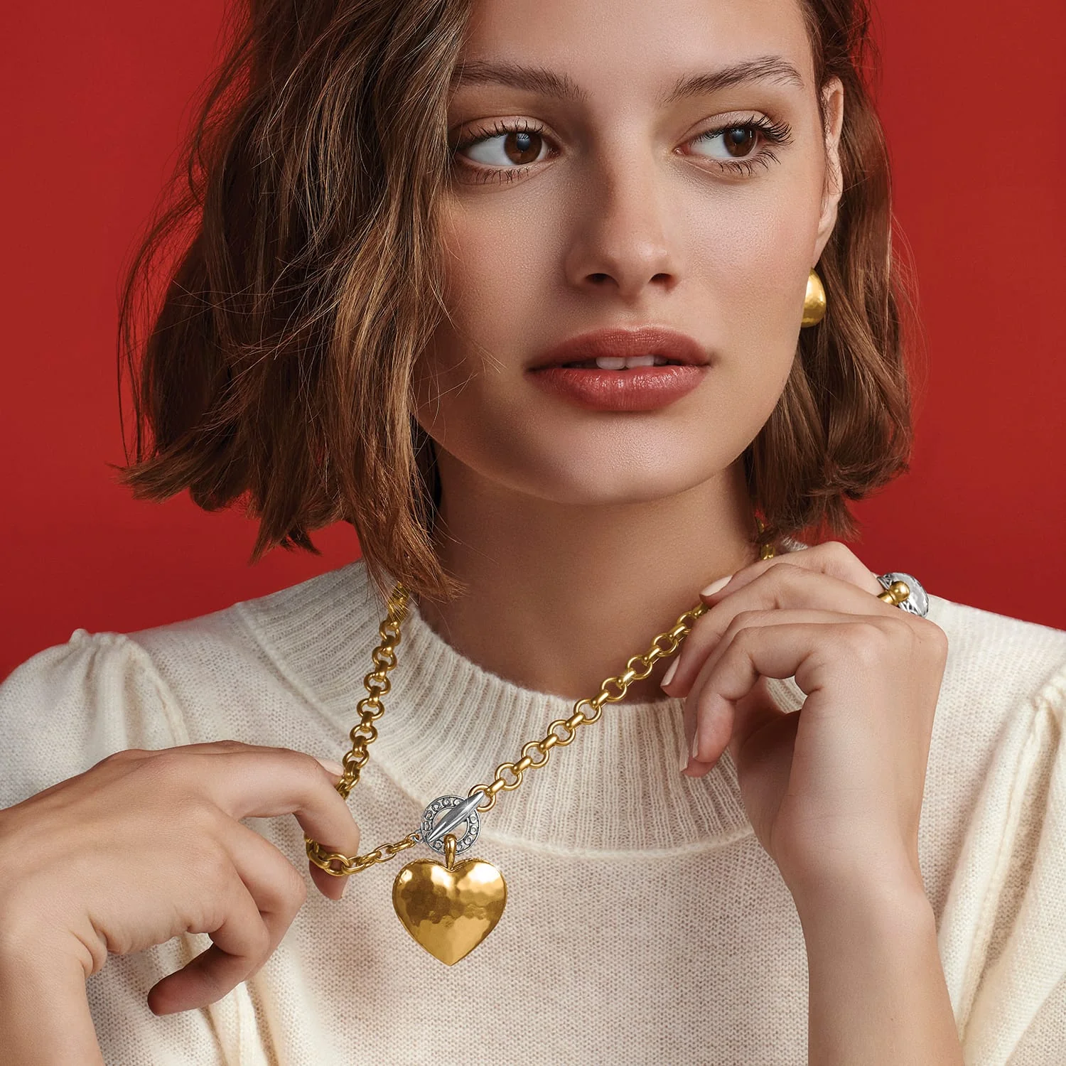 Inner Circle Two Tone Heart Toggle Necklace - Image 5