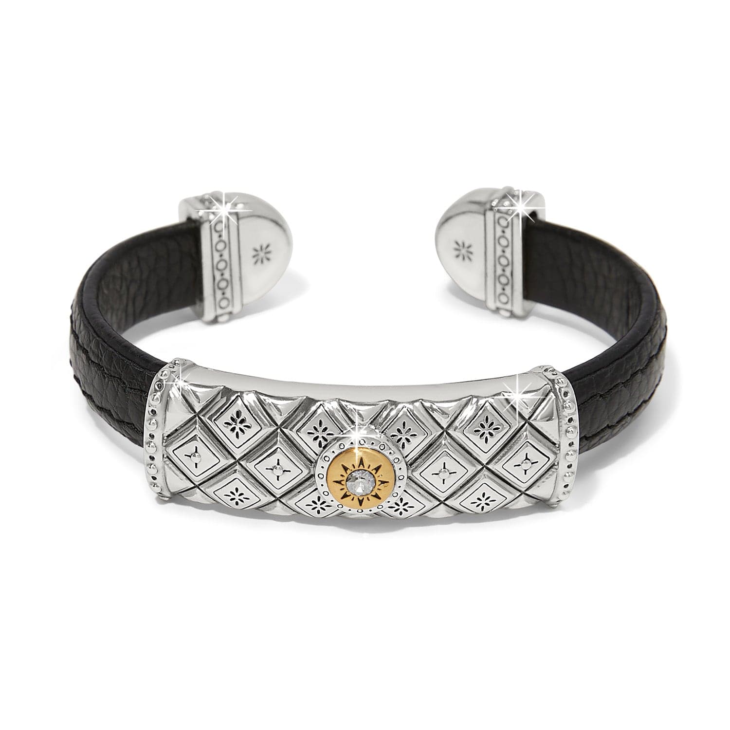 Mosaic Two Tone Leather Bar Cuff Bracelet - Image 3