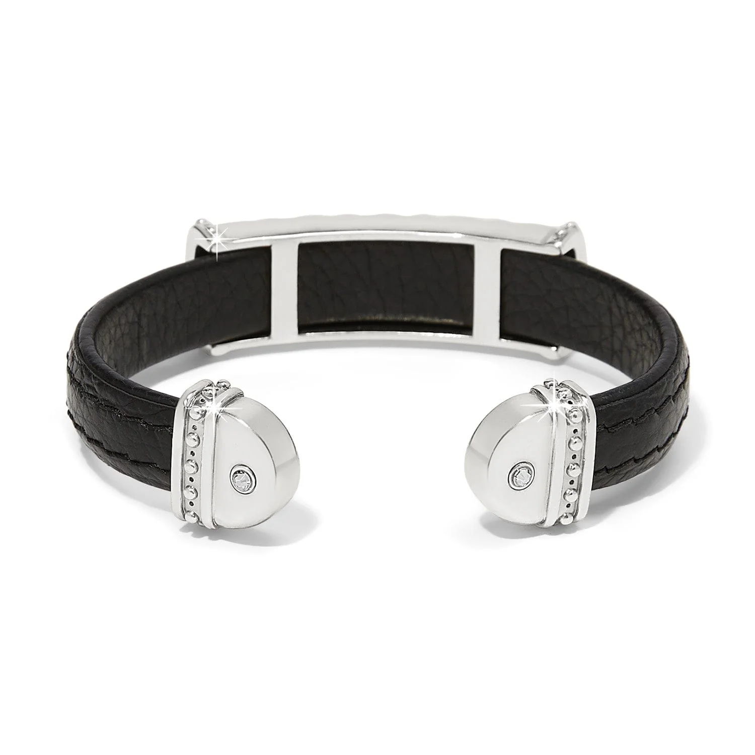 Mosaic Two Tone Leather Bar Cuff Bracelet - Image 4