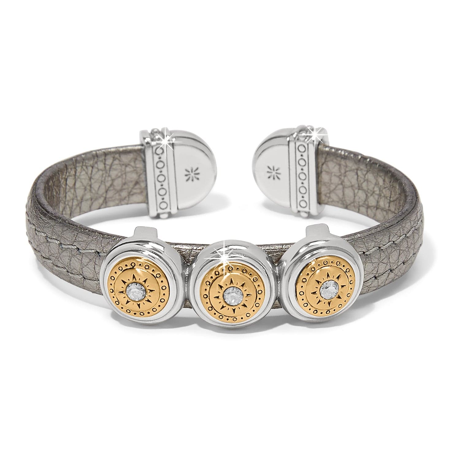 Mosaic Two Tone Leather Disc Cuff Bracelet - Image 3