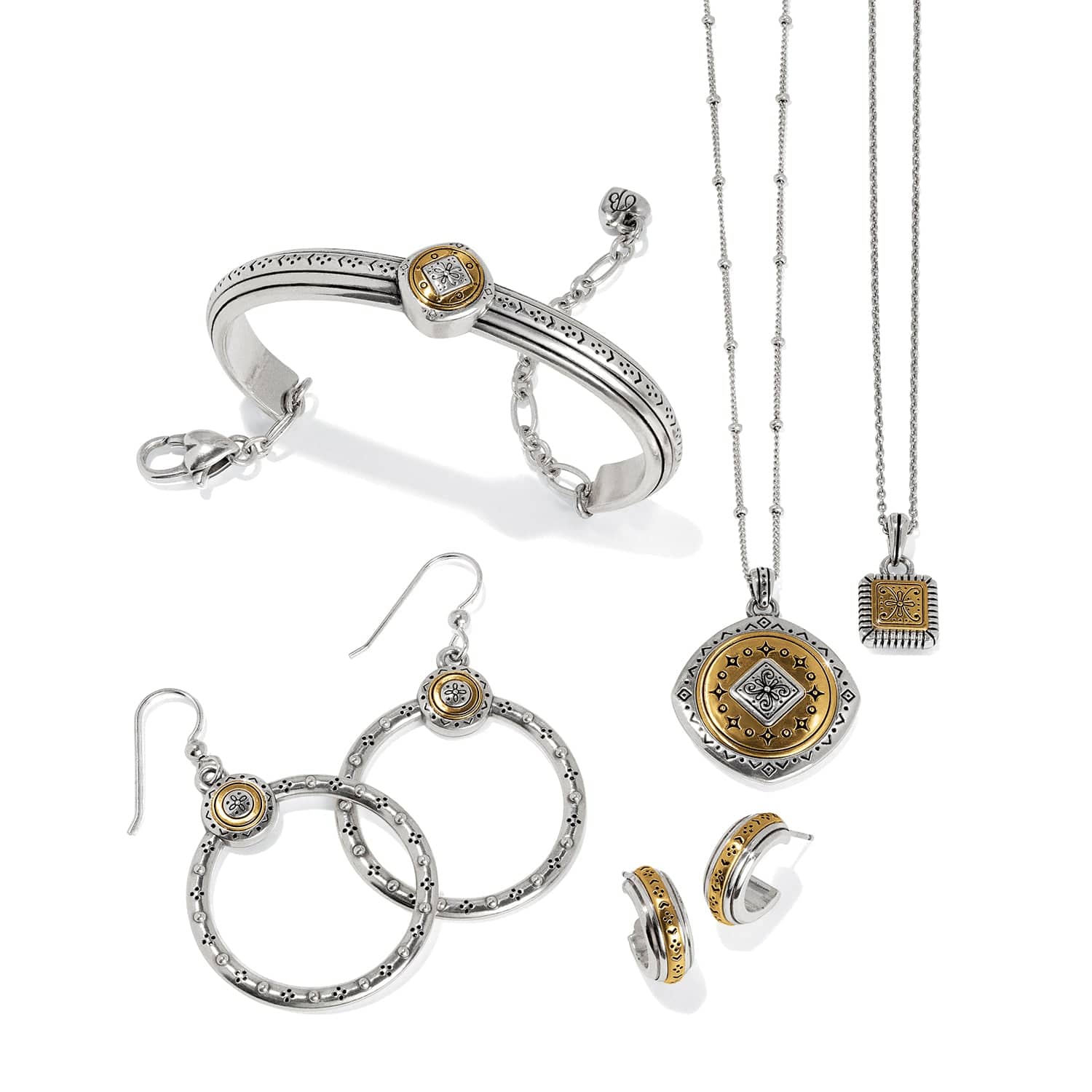 Mosaic Two Tone Mini Hoop Post Earrings - Image 3