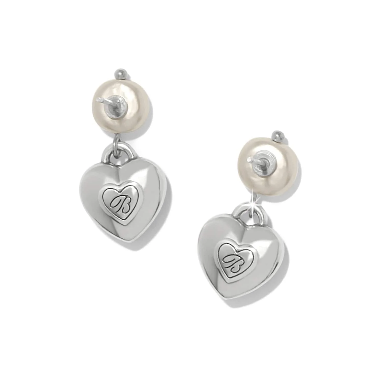 One Heart Pearl Post Drop Earrings - Image 2