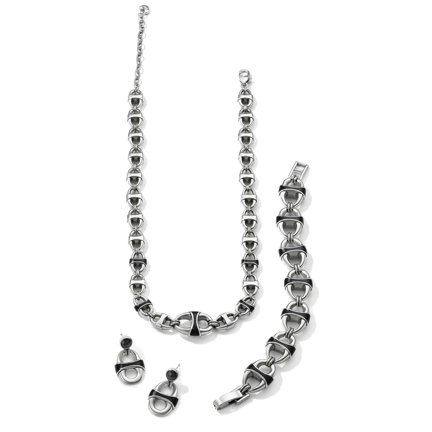 Portofino Link Black Drop Post Earrings - Image 2